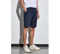 Shorts STREET ONE MEN, Herren, Gr. 31, blau (dunkelblau), Stoff, 100% Leinen, unifarben, straight fit kurz, Hosen Shorts, mit seitlichen Einschubtaschen (84288942-31) dunkelblau