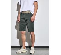 Shorts STREET ONE MEN, Herren, Gr. 34, grün (pine grün), Web, Obermaterial: 97% Baumwolle, 3% Elasthan; Gürtel: 100% Polyester, unifarben, regular fit kurz, Hosen Shorts, mit seitlichen Einschubtasche