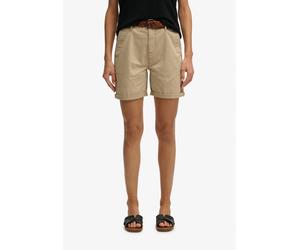 Shorts SUPERDRY "CHINO SHORT", Damen, Gr. XS, N-Gr, stonewash taupe braun, Web, Obermaterial: 97% Baumwolle, 3% Elasthan, unifarben, regular fit ca. Mitte Knie, Hosen Shorts, aus Baumwollmischung, mit