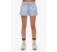 Shorts SUPERDRY "COTTON STRIPE ELASTIC SHORT", Damen, Gr. XL, N-Gr, blau (broker blau stripe), Web, Obermaterial: 100% Baumwolle, gestreift, regular fit ca. Mitte Oberschenkel, Hosen Shorts (21782823-