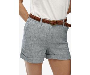 Shorts SUPERDRY "MID RISE LINEN SHORT", Damen, Gr. 32, N-Gr, indigo stripe, Web, Obermaterial: 100% Leinen, gestreift, regular fit ca. Mitte Oberschenkel, Hosen Shorts, aus 100% Leinen (46693952-32) i