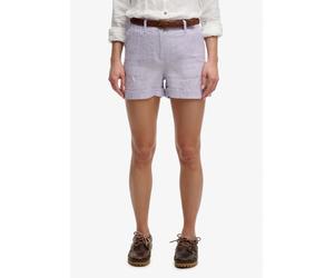 Shorts SUPERDRY "MID RISE LINEN SHORT", Damen, Gr. 32, N-Gr, lila chambray, Web, Obermaterial: 100% Leinen, gestreift, regular fit ca. Mitte Oberschenkel, Hosen Shorts, aus 100% Leinen (32316830-32) l