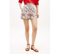 Shorts TOMMY HILFIGER "ESS LINEN PULL ON SHORT", Damen, Gr. M (40), N-Gr, bunt (leopard baroque rwb), Web, Obermaterial: 100% Leinen, unifarben, bequem kurz, Hosen Shorts, mit Tunnelzug am Bund (87459