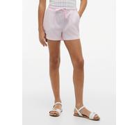 Shorts TOMMY HILFIGER "PULL ON LINEN SHORT", Mädchen, Gr. 12 (152), N-Gr, rosa (pearly pink), Web, Obermaterial: 55% Leinen, 45% Baumwolle, unifarben, regular fit kurz, Hosen Shorts, Kinder bis 16 Jah