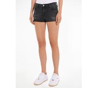 Shorts TOMMY JEANS "NORA MD SHORT AH1288", Damen, Gr. 33, N-Gr, schwarz (denim schwarz), Denim/Jeans, Obermaterial: 90% Baumwolle, 7% Polyester, 3% Elasthan, unifarben, schmal, Hosen Shorts, mit Tommy