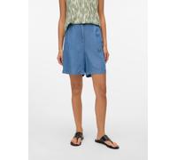 Shorts VERO MODA "VMFLEUR HW BERMUDA TENCEL SHORTS GA", Damen, Gr. S (36), N-Gr, blau (medium blau denim), Web, Obermaterial: 100% Lyocell, unifarben, loose fit kniefrei, Hosen Shorts, Viskose, loose