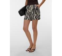 Shorts VERO MODA "VMJESMILO HW SHORTS WVN NOOS", Damen, Gr. M, N-Gr, silber lining aop:sina zebra schwarz, Web, Obermaterial: 55% Viskose, 45% Leinen, bedruckt, regular fit kurz, Hosen Shorts, Viskose