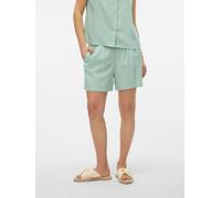 Shorts VERO MODA "VMJESMILO HW SHORTS WVN NOOS", Damen, Gr. S (36), N-Gr, silt grün, Web, Obermaterial: 55% Viskose, 45% Leinen, unifarben, regular fit kurz, Hosen Shorts, Viskosemischung, regular fit