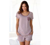 Shorty ARIZONA Gr. 40/42, lila (mauve, meliert) Damen Homewear-Sets Pyjamas meliert mit Rundhalsausschnitt Brusttasche (252460-40)
