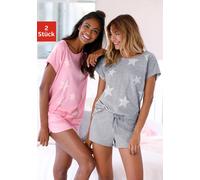 Shorty ARIZONA, Damen, Gr. 56/58, grau (rosa, grau), Obermaterial: 60% Baumwolle, 40% Polyester. Obermaterial 2: 90% Baumwolle, 10% Polyester, bequem kurz, Rundhals, Raglanärmel, Homewear-Sets Shorty,