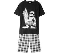 Shorty BONPRIX, Jungen, Gr. 176/182, schwarz (schwarz, weiß), Obermaterial: 100% Baumwolle, bedruckt, Basic normal, Rundhals, Homewear-Sets Shorty, lockere Passform, aus Baumwolle (58222907-176) schwa