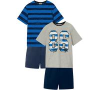 Shorty BONPRIX "Shorty mit weicher Baumwolle (4-tlg. Set)", Kinder, Gr. 176/182, blau (blau gestreift, dunkelblau, grau meliert bedruckt, schwarz), Jersey, Obermaterial: 95% Baumwolle, 5% Viskose. Obe