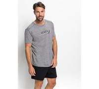 Shorty BONPRIX "Shorty mit weicher Baumwolle", Herren, Gr. 44/46 (S), grau (grau meliert, schwarz), Jersey, Obermaterial: 70% Baumwolle, 30% Viskose, bedruckt, mehrfarbig, meliert, unifarben, Basic no