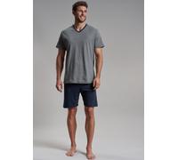 Shorty BUGATTI "Genua", Herren, Gr. 56, blau (blau, dunkel, allover), Single Jersey, Obermaterial: 100% Baumwolle, gemustert, unifarben, schmal kurz, V-Ausschnitt, Homewear-Sets Shorty, V-Ausschnitt,