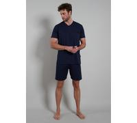Shorty BUGATTI "Modena", Herren, Gr. 54, blau (blau, dunkel, allover), Single Jersey, Obermaterial: 60% Baumwolle, 40% Polyester, gemustert, unifarben, Basic kurz, V-Ausschnitt, Homewear-Sets Shorty, 