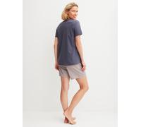 Shorty CALIDA "Blooming Nights", Damen, Gr. L (48/50), graystone, Single Jersey, Obermaterial: 100% Baumwolle, bequem kurz, V-Ausschnitt, Homewear-Sets Shorty, Hose geblümt, Oberteil uni, V-Ausschnitt