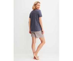 Shorty CALIDA "Blooming Nights", Damen, Gr. L (48/50), graystone, Single Jersey, Obermaterial: 100% Baumwolle, bequem kurz, V-Ausschnitt, Homewear-Sets Shorty, Hose geblümt, Oberteil uni, V-Ausschnitt