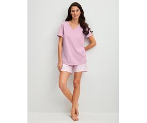 Shorty CALIDA "Blooming Nights", Damen, Gr. S (40/42), fragrant lila, Single Jersey, Obermaterial: 100% Baumwolle, bequem kurz, V-Ausschnitt, Homewear-Sets Shorty, Hose geblümt, Oberteil uni, V-Aussch
