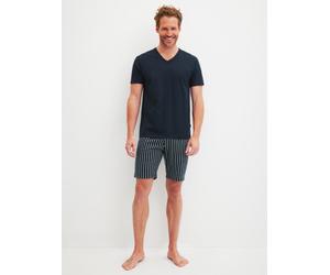 Shorty CALIDA "Cotton Special", Herren, Gr. S (46/48), blau (saphir blau), Single Jersey, Obermaterial: 100% Baumwolle, bequem kurz, V-Ausschnitt, gerader Abschluss, Homewear-Sets Shorty, V-Ausschnitt