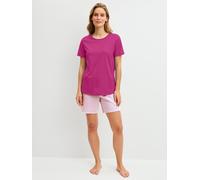 Shorty CALIDA, Damen, Gr. L (48/50), pink (very berry), Single Jersey, Obermaterial: 100% Baumwolle, bequem kurz, Rundhals, Homewear-Sets Shorty, mit Rundhalsausschnitt, Hose mit Streifen (30568432-L)