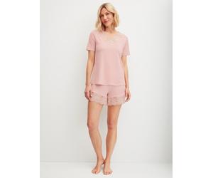 Shorty CALIDA "Elegant Dreams", Damen, Gr. S (40/42), peach rose, Single Jersey, Obermaterial: 95% Modal (TENCEL™), 5% sonstige Fasern, bequem kurz, V-Ausschnitt, Homewear-Sets Shorty, feminine Detail