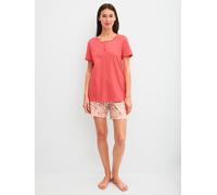 Shorty CALIDA "Flower Nights", Damen, Gr. S (40/42), rose of sharon, Single Jersey, Obermaterial: 100% Baumwolle, bequem kurz, Rundhals, Homewear-Sets Shorty, mit Rundhalsausschnitt, Kurzarm und geblü