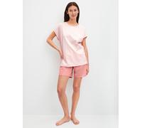 Shorty CALIDA "Lovely Nights", Damen, Gr. S (40/42), rosa (peach cream), Single Jersey, Obermaterial: 100% Baumwolle, kurz, Rundhals, Homewear-Sets Shorty, Rundhalsausschnitt, Baumwolle, kurzärmelig (