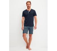 Shorty CALIDA "Relax Choice", Damen, Gr. S (46/48), blau (saphir blau), Interlock, Obermaterial: 100% Baumwolle, bequem kurz, Rundhals, Homewear-Sets Shorty, atmungsaktiv, Baumwolle, Oberteil mit Knop
