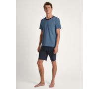 Shorty CALIDA "Relax Essentials", Herren, Gr. L (52/54), blau (coronet blau), Single Jersey, Obermaterial: 100% Baumwolle, unifarben, bequem kurz, Rundhals, Homewear-Sets Shorty, mit kleiner Brusttasc