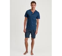 Shorty CALIDA "Relax Imprint 1", Herren, Gr. XL (56), blau (insignia blau), Single Jersey, Obermaterial: 100% Baumwolle, bequem kurz, Rundhals, Homewear-Sets Shorty, mit Rundhalsausschnitt, Knopfleist