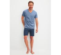 Shorty CALIDA "Relax Imprint 2", Damen, Gr. S (46/48), coronet blau, Single Jersey, Obermaterial: 100% Baumwolle, bequem kurz, V-Ausschnitt, Homewear-Sets Shorty, V-Ausschnitt, Brusttasche, Kurzarm, S