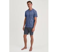 Shorty CALIDA "Relax Imprint 2", Damen, Gr. XXL (58/60), blau (coastal fjord), Single Jersey, Obermaterial: 100% Baumwolle, bequem kurz, V-Ausschnitt, Homewear-Sets Shorty, kurzarm, Rundhals, Brusttas