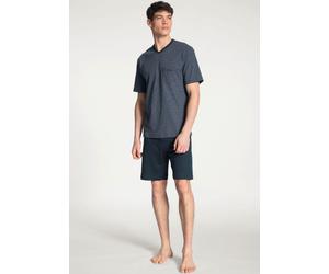 Shorty CALIDA "Relax Streamline", Herren, Gr. M (50), blau (schwarz sapphir), Interlock, Obermaterial: 100% Baumwolle, unifarben, normal kurz, V-Ausschnitt, Rippbündchen, Homewear-Sets Shorty, mit Lan