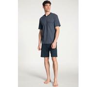 Shorty CALIDA "Relax Streamline", Herren, Gr. S (46/48), blau (schwarz sapphir), Interlock, Obermaterial: 100% Baumwolle, unifarben, normal kurz, V-Ausschnitt, Rippbündchen, Homewear-Sets Shorty, mit