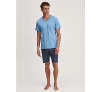 Shorty CALIDA "Relax Streamline", Herren, Gr. XL (56), blau (glacier lake), Interlock, Obermaterial: 100% Baumwolle, normal kurz, V-Ausschnitt, Homewear-Sets Shorty, mit V-Ausschnitt (22464502-XL) gla