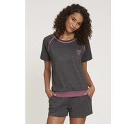 Shorty, Damen, Gr. 32/34, grau (anthrazit, meliert), Single Jersey, Obermaterial: 60% Baumwolle, 40% Polyester, VIVANCE DREAMS BY LASCANA, Basic kurz, Rundhals, Raglanärmel, Homewear-Sets Shorty, mit 