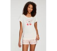 Shorty, Damen, Gr. 36/38, ecru, rose, Single Jersey, Obermaterial: 50% Baumwolle, 50% Viskose, VIVANCE DREAMS BY LASCANA, bedruckt, loose fit hüftlang, Rundhals, angeschnitten abgesteppt, Homewear-Set