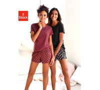 Shorty VIVANCE DREAMS, Damen, Gr. 48/50, rot (schwarz, bordeaux), Single Jersey, Obermaterial: 100% Baumwolle, gepunktet, Basic, bequem kurz, Rundhals, eingesetzt, Homewear-Sets Shorty, mit Sternedruc