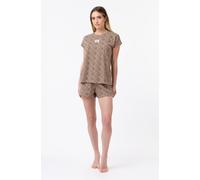 Shorty FILA, Damen, Gr. S, beige (savage), Jersey, Obermaterial: 100% Baumwolle, bequem kurz, Rundhals, Homewear-Sets Shorty, im Animal-Look, Baumwolle, Kurzarm (94789062-S) savage