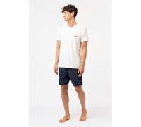 Shorty FILA, Herren, Gr. M, gardenia, navy, Single Jersey, Obermaterial: 100% Baumwolle, bequem kurz, Rundhals, Homewear-Sets Shorty, mit Rundhalsausschnitt, Kurzarm, Cotton (73276451-M) gardenia, nav