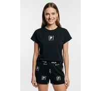 Shorty FILA "WOMAN JERSEY PYJAMAS", Damen, Gr. S, schwarz, Jersey, Obermaterial: 100% Baumwolle, unifarben, regular fit kurz, Rundhals, Homewear-Sets Shorty, mit auffälligem Logodruck, Rundhalsausschn