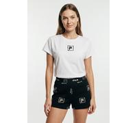 Shorty FILA "WOMAN JERSEY PYJAMAS", Damen, Gr. XL, schwarz-weiß (schwarz, weiß), Jersey, Obermaterial: 100% Baumwolle, unifarben, regular fit kurz, Rundhals, Homewear-Sets Shorty, mit auffälligem Logo