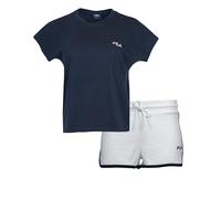 Shorty FILA "WOMAN JERSEY TOP + TERRY SPONGE SHORTS PYJAMAS", Damen, Gr. L, weiß blau, Frottee, Obermaterial: 100% Baumwolle. Obermaterial 2: 80% Baumwolle, 20% Polyester, unifarben, regular fit kurz,