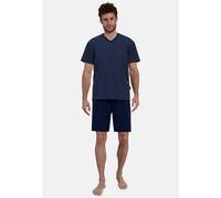 GÖTZBURG Herren Schlafanzug Set - kurz, Ringel, Klima-Aktiv Blau M