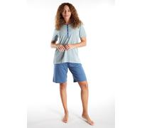 Shorty GÖTZBURG, Damen, Gr. 48, blau (blau, mittel, ringel), Single Jersey, Obermaterial: 60% Baumwolle, 40% Polyester, bequem kurz, Rundhals, gerader Abschluss, Homewear-Sets Shorty, gestreift, kurz,