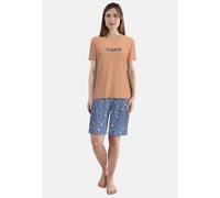 Shorty GÖTZBURG, Damen, Gr. 50, rot, hell, allover, Single Jersey, Obermaterial: 100% Baumwolle, bequem kurz, Rundhals, gerader Abschluss, Homewear-Sets Shorty, mit Motiv, Kurzarm, Rundhalsausschnitt,