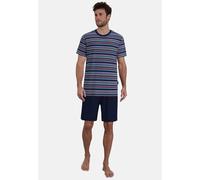 Shorty GÖTZBURG "Glasgow", Herren, Gr. 48, blau, mittel, ringel, Single Jersey, Obermaterial: 60% Baumwolle, 40% Polyester, bequem kurz, Rundhals, gerader Abschluss, Homewear-Sets Shorty, gestreift, k
