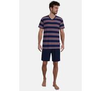 Shorty GÖTZBURG "Glasgow", Herren, Gr. 50, blau, dunkel, ringel, Single Jersey, Obermaterial: 60% Baumwolle, 40% Polyester, bequem kurz, V-Ausschnitt, gerader Abschluss, Homewear-Sets Shorty, gestreif