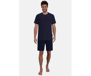 Shorty GÖTZBURG "Glasgow", Herren, Gr. 52, blau, dunkel, allover, Single Jersey, Obermaterial: 60% Baumwolle, 40% Polyester, bequem kurz, Rundhals, gerader Abschluss, Homewear-Sets Shorty, kurz, gemus