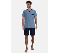 Shorty GÖTZBURG "Glasgow", Herren, Gr. 54, blau, hell, allover, Single Jersey, Obermaterial: 100% Baumwolle, bequem kurz, V-Ausschnitt, gerader Abschluss, Homewear-Sets Shorty, gemustert, kurz, V-Auss
